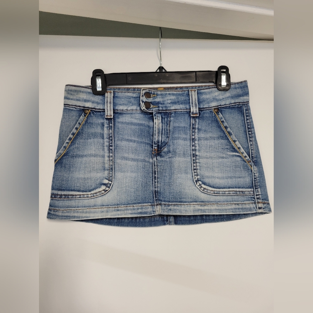 RARE Vintage Y2K Blue Mid Wash Denim Mini Micro Skirt Low Rise 30" READ